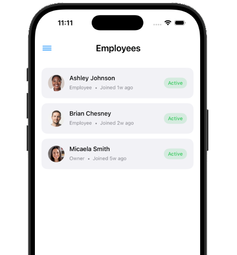 Employees screen in TidyBase