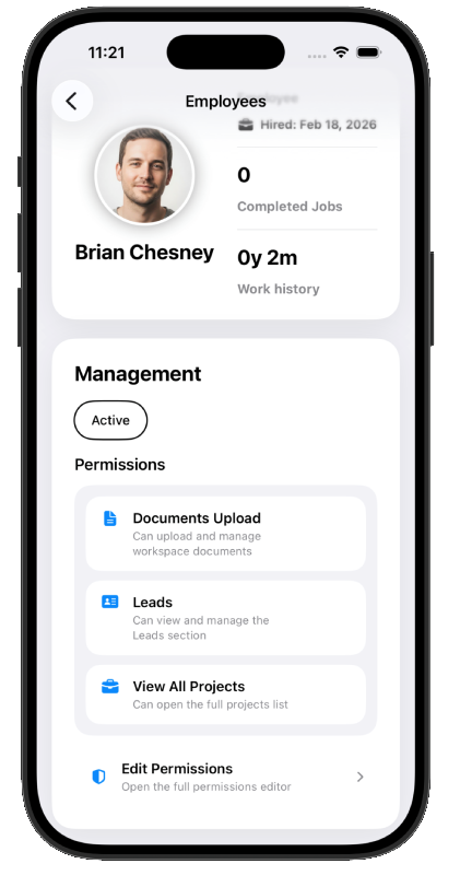 Employee permissions editor in TidyBase