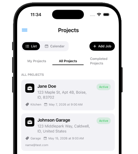 Projects screen in TidyBase
